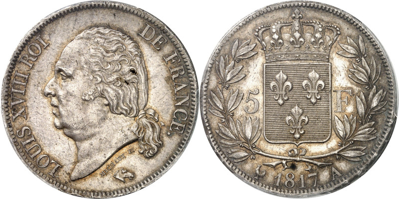 FRANCE
Louis XVIII (1814-1824). 5 francs buste nu 1817, A, Paris.
Av. LOUIS XVII...