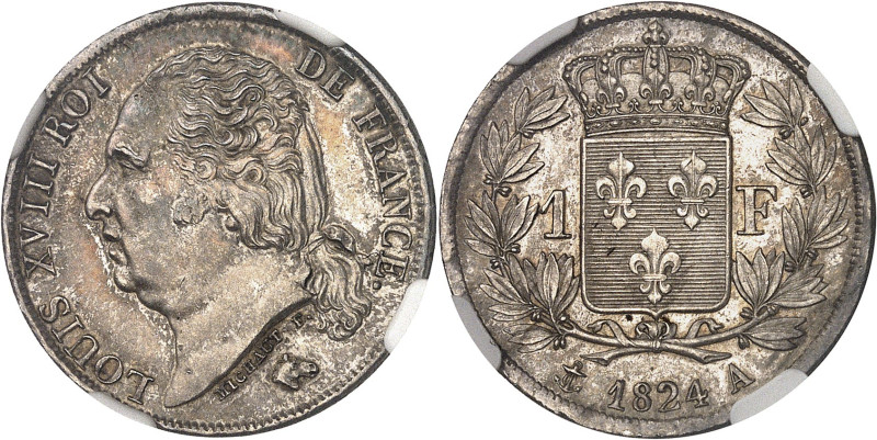 FRANCE
Louis XVIII (1814-1824). 1 franc Louis XVIII 1824, A, Paris.
Av. LOUIS XV...