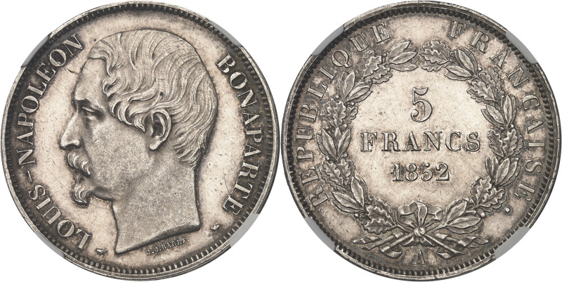 FRANCE
IIe République (1848-1852). 5 francs J. J. BARRE, 2e épreuve, tranche en ...