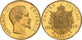 FRANCE
Second Empire / Napoléon III (1852-1870). 100 francs tête nue 1857, A, Paris.
Av. NAPOLEON III EMPEREUR. Tête nue à droite, au-dessous signat...
