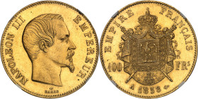 FRANCE
Second Empire / Napoléon III (1852-1870). 100 francs tête nue 1858, A, Paris.
Av. NAPOLEON III EMPEREUR. Tête nue à droite, au-dessous signat...