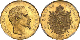FRANCE
Second Empire / Napoléon III (1852-1870). 50 francs tête nue 1855, A, Paris.
Av. NAPOLEON III EMPEREUR. Tête nue à droite, au-dessous (différ...