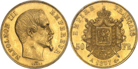 FRANCE
Second Empire / Napoléon III (1852-1870). 50 francs tête nue 1857, A, Paris.
Av. NAPOLEON III EMPEREUR. Tête nue à droite, au-dessous (différ...