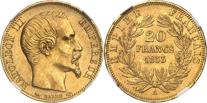 FRANCE
Second Empire / Napoléon III (1852-1870). 20 francs tête nue 1853, A, Pa...