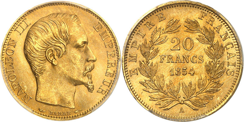 FRANCE
Second Empire / Napoléon III (1852-1870). 20 francs tête nue 1854, A, Pa...