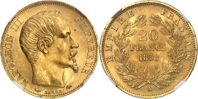 FRANCE
Second Empire / Napoléon III (1852-1870). 20 francs tête nue 1858, A, Paris.
Av. NAPOLEON III EMPEREUR. Tête nue à droite, au-dessous (différ...