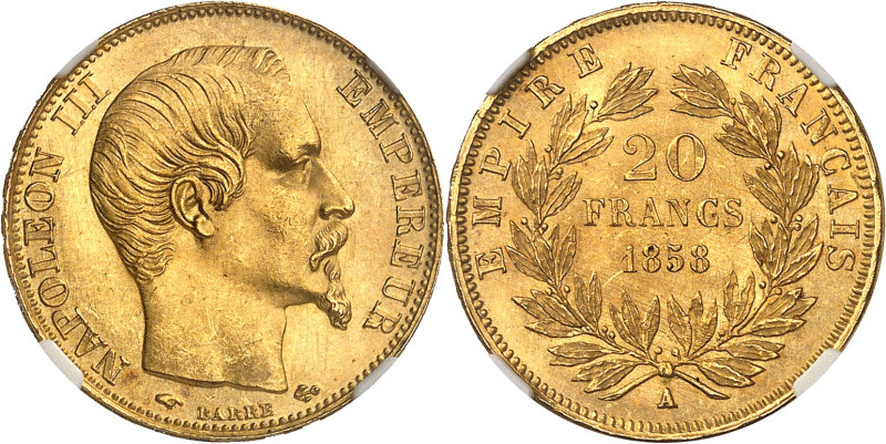 FRANCE
Second Empire / Napoléon III (1852-1870). 20 francs tête nue 1858, A, Pa...