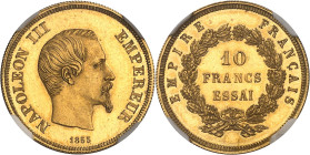 FRANCE
Second Empire / Napoléon III (1852-1870). Essai de 10 francs tête nue grand module, Flan bruni (PROOF) 1855, Paris.
Av. NAPOLEON III EMPEREUR...