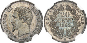 FRANCE
Second Empire / Napoléon III (1852-1870). 20 centimes tête nue, Flan bruni (PROOF) 1862, A, Paris.
Av. (différent) NAPOLEON III - EMPEREUR (d...