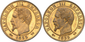 FRANCE
Second Empire / Napoléon III (1852-1870). Cinq centimes tête nue, double coin d’avers, Frappe spéciale (SP) ND (1855), [B, Rouen].
Av. NAPOLE...