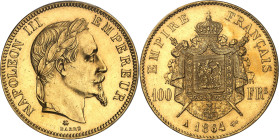 FRANCE
Second Empire / Napoléon III (1852-1870). 100 francs tête laurée 1864, A, Paris.
Av. NAPOLEON III EMPEREUR. Tête laurée à droite, au-dessous ...