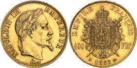 FRANCE
Second Empire / Napoléon III (1852-1870). 100 francs tête laurée 1868, A, Paris.
Av. NAPOLEON III EMPEREUR. Tête laurée à droite, au-dessous ...