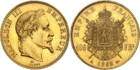 FRANCE
Second Empire / Napoléon III (1852-1870). 100 francs tête laurée 1869, A, Paris.
Av. NAPOLEON III EMPEREUR. Tête laurée à droite, au-dessous ...