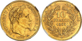 FRANCE
Second Empire / Napoléon III (1852-1870). 10 francs tête laurée 1864, BB, Strasbourg.
Av. NAPOLEON III EMPEREUR. Tête nue à droite, au-dessou...