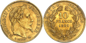 FRANCE
Second Empire / Napoléon III (1852-1870). 10 francs tête laurée 1866, BB, Strasbourg.
Av. NAPOLEON III EMPEREUR. Tête nue à droite, au-dessou...
