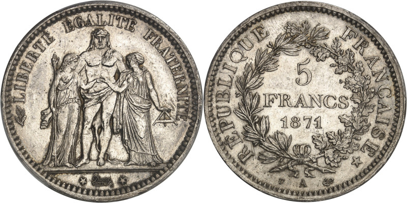 FRANCE
Gouvernement de Défense Nationale (1870-1871). 5 francs Hercule, Camélin...