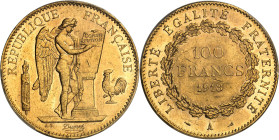 FRANCE
IIIe République (1870-1940). 100 francs Génie 1913, A, Paris.
Av. RÉPUBLIQUE FRANÇAISE. Génie ailé de la République debout à droite, gravant ...