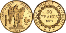 FRANCE
IIIe République (1870-1940). 50 francs Génie, Flan bruni (PROOF) 1889, A, Paris.
Av. RÉPUBLIQUE FRANÇAISE. Génie ailé de la République debout...