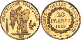 FRANCE
IIIe République (1870-1940). 20 francs Génie, Flan bruni (PROOF) 1889, A, Paris.
Av. RÉPUBLIQUE FRANÇAISE. Génie ailé de la République debout...