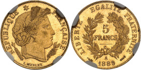 FRANCE
IIIe République (1870-1940). 5 francs Cérès Flan bruni (PROOF) 1889, A, Paris.
Av. RÉPUBLIQUE FRANÇAISE. Tête de la République à droite en Cé...