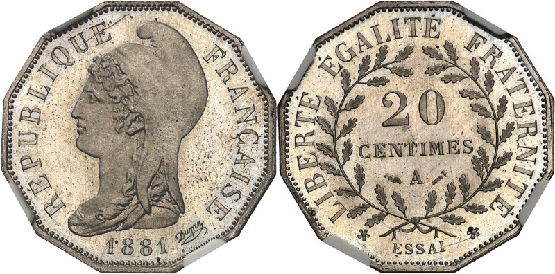 FRANCE
IIIe République (1870-1940). Essai dodécagonal de 20 centimes en maillec...