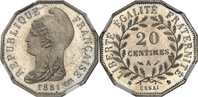 FRANCE
IIIe République (1870-1940). Essai dodécagonal de 20 centimes en maillechort d’après Dupré 1881, A, Paris.
Av. REPUBLIQUE FRANÇAISE. Buste de...