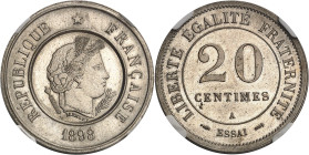 FRANCE
IIIe République (1870-1940). Essai-piéfort de 20 centimes Merley, 2e type, flan rond 1898, A, Paris.
Av. RÉPUBLIQUE * FRANÇAISE. Dans une cuv...