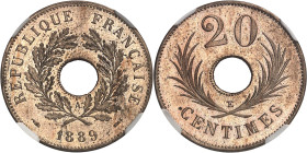 FRANCE
IIIe République (1870-1940). Essai de 20 centimes non signée, flan rond en maillechort 1889, A, Paris.
Av. RÉPUBLIQUE * FRANÇAISE. Autour du ...