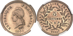 FRANCE
IIIe République (1870-1940). Essai rond de 5 centimes en maillechort, grand module, d’après Dupré 1902, A, Paris.
Av. REPUBLIQUE FRANÇAISE. B...