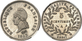 FRANCE
IIIe République (1870-1940). Essai-piéfort rond de 5 centimes en maillechort, d’après Dupré 1902, A, Paris.
Av. REPUBLIQUE FRANÇAISE. Buste d...