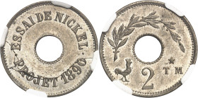 FRANCE
IIIe République (1870-1940). Essai de nickel ou projet de T. Michelin, au module 2 1890, Paris.
Av. Autour du trou central rond : (à 10 h) ES...