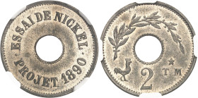 FRANCE
IIIe République (1870-1940). Essai de nickel ou projet de T. Michelin, au module 2 1890, Paris.
Av. Autour du trou central rond : (à 10 h) ES...