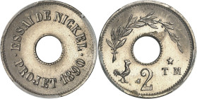 FRANCE
IIIe République (1870-1940). Essai de nickel ou projet de T. Michelin, au module 2, Frappe spéciale (SP) 1890, Paris.
Av. Autour du trou cent...