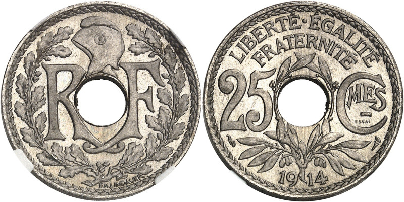 FRANCE
IIIe République (1870-1940). Essai-piéfort de 25 centimes Lindauer, gran...