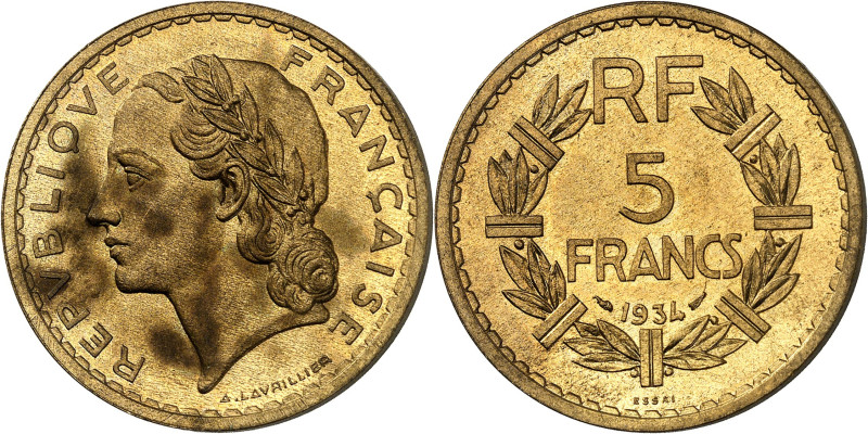 FRANCE
IIIe République (1870-1940). Essai de 5 francs Lavrillier en cupro-alumi...