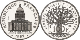 FRANCE
Ve République (1958 à nos jours). Piéfort de 100 francs Panthéon en platine, Flan bruni (PROOF) 1987, Pessac.
Av. RÉPUBLIQUE FRANÇAISE (date)...