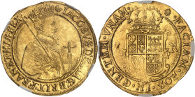 GRANDE-BRETAGNE - UNITED KINGDOM
Jacques Ier (1603-1625). Unité d’or valant 20 shillings, 4e buste ND (1606-1607), Londres.
Av. (différent). IACOBVS...
