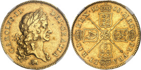 GRANDE-BRETAGNE - UNITED KINGDOM
Charles II (1660-1685). 5 guinées à l’éléphant 1668, Londres.
Av. CAROLUS. II. - DEI. GRATIA. Buste du Roi à droite...