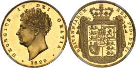 GRANDE-BRETAGNE - UNITED KINGDOM
Georges IV (1820-1830). Essai de 2 souverains (2 pounds) à la tranche lisse, Flan bruni (PROOF) 1825, Londres.
Av. ...