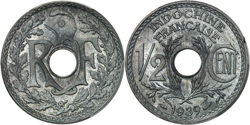 INDOCHINE - INDOCHINA
IIIe République (1870-1940). 1/2 centième en zinc 1939, P...