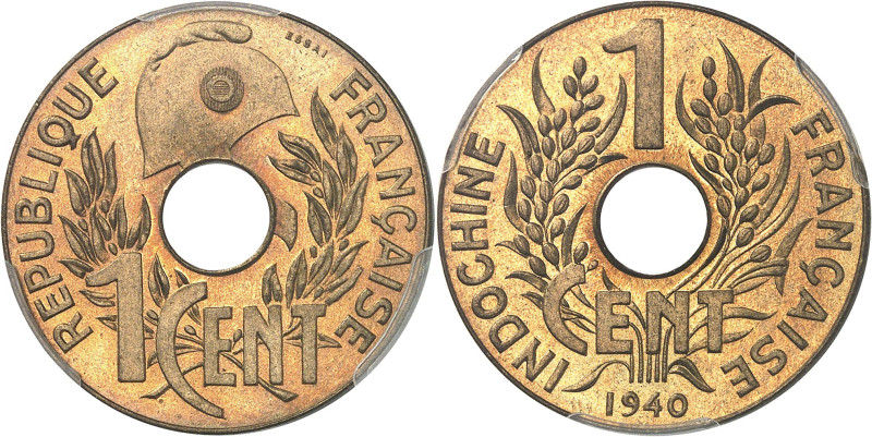 INDOCHINE - INDOCHINA
État Français (1940-1944). Essai du 1 cent(ième), sur fla...