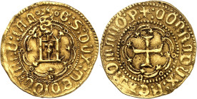 ITALIE - ITALY
Gênes, Galeazzo Maria Sforza (1466-1476). Ducat ND (1466-1476), Gênes.
Av. (dragon)° G: S: DUX: MEDIOLANI: D: IAN°. Portail génois da...