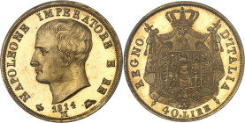 ITALIE - ITALY
Milan, royaume d’Italie, Napoléon Ier (1805-1814). Épreuve de 40 lire, 2e type, tranche en creux, Flan bruni (PROOF) 1814 (1814-1816),...