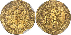 ITALIE - ITALY
Naples (royaume de), Charles Ier d’Anjou (1266-1285). Salut ou carlin d’Or ND (1278-1285), Naples.
Av. + KAROL’. DEI. GRA. IERL'M. SI...