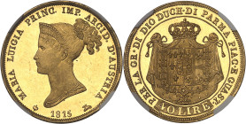 ITALIE - ITALY
Parme, Marie-Louise (1815-1847). 40 lire, Frappe spéciale (SP) 1815, Milan.
Av. (différent) MARIA LUIGIA PRINC. IMP. ARCID. D'AUSTRIA...