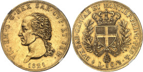 ITALIE - ITALY
Savoie-Sardaigne, Victor-Emmanuel Ier (1814-1821). 80 lire 1821, Tête d’aigle, Turin.
Av. VIC. EM. D. G. REX SAR. CYP. ET IER. Tête n...