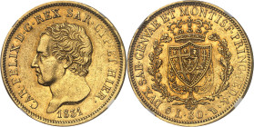 ITALIE - ITALY
Savoie-Sardaigne, Charles-Félix (1821-1831). 80 lire 1831, Tête d’aigle, Turin.
Av. CAR. FELIX D. G. REX SAR. CYP. ET HIER. Tête nue ...