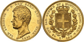 ITALIE - ITALY
Savoie-Sardaigne, Charles-Albert (1831-1849). 100 lire 1832, ancre, Gênes.
Av. CAR. ALBERTVS. D. G. REX. SARD. CYP. ET HIER. Tête nue...