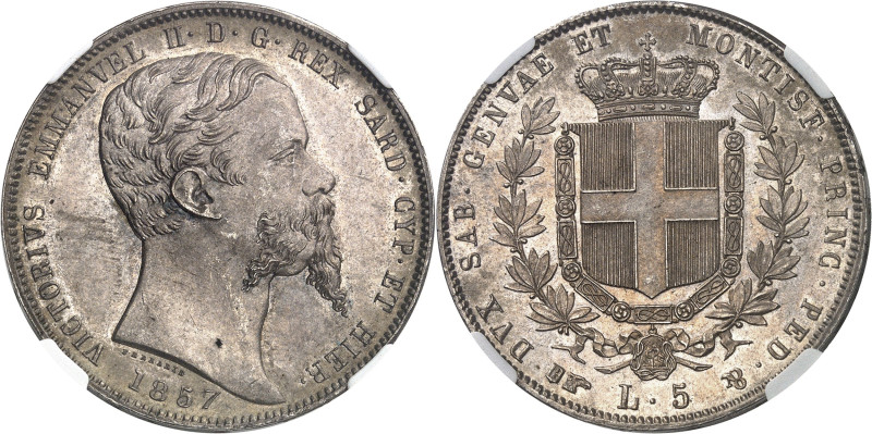 ITALIE - ITALY
Savoie-Sardaigne, Victor-Emmanuel II (1849-1861). 5 lire 1857, T...