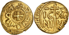 ITALIE - ITALY
Sicile (royaume de), Frédéric II (1197-1250). Tari (multiple de) ND (1197-1220), Messine ?
Av. Légende coufique. Croix cantonnée de q...